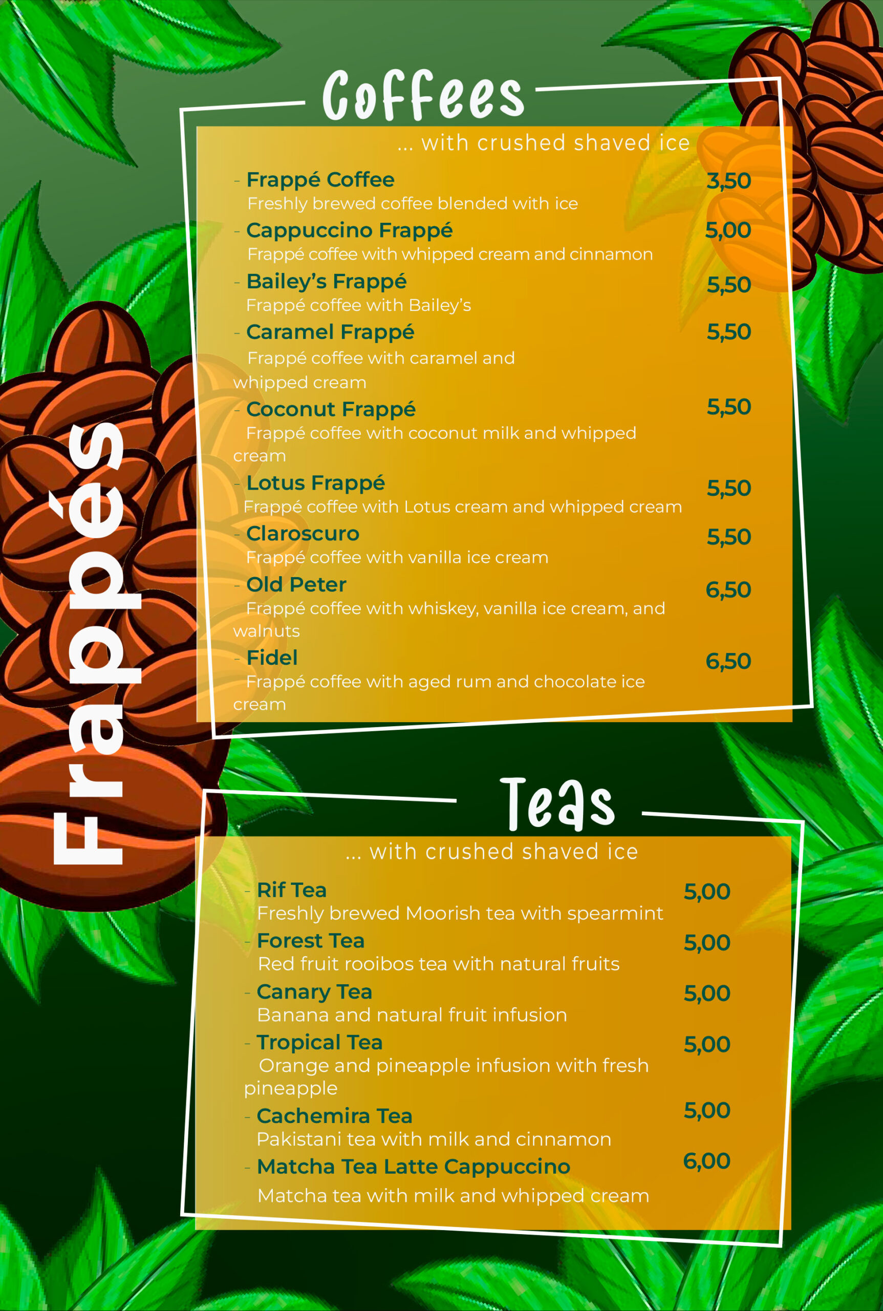 Frappes English menu